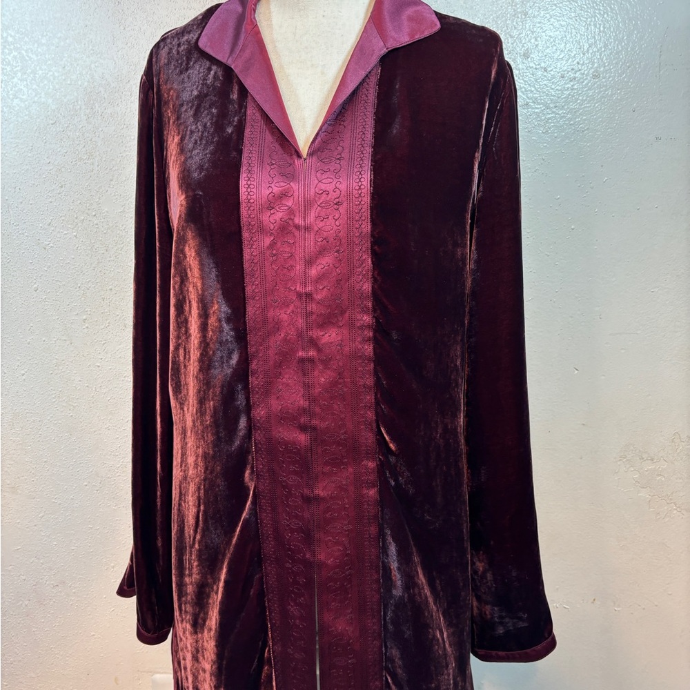 Soft Surroundings Velvet Long Jacket in Burgundy and Plum
